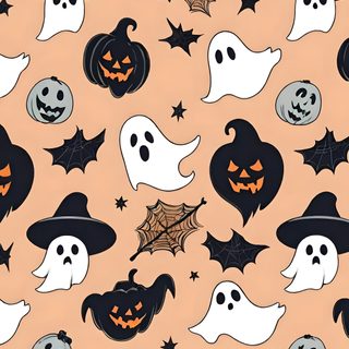 halloween seamless wallpaper with pumpkins and ghost faces in black, orange and white Aesthetic Halloween Elements Halloween Pattern Seamless, Ipad Halloween Horizontal, Cute Halloween For Ipad, burlywood