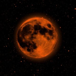 an orange moon is seen in the dark sky Halloween Orange And Black Orange Icons, Orange Moon, Halloween Iphone, Orange, Black Aesthetic,