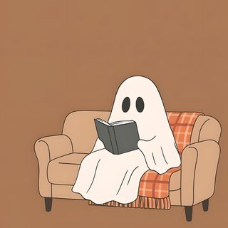 a ghost reading a book while sitting on a couch Halloween Kindle Halloween Cute, Halloween Backgrounds, Halloween Books, Halloween, Reading, peru