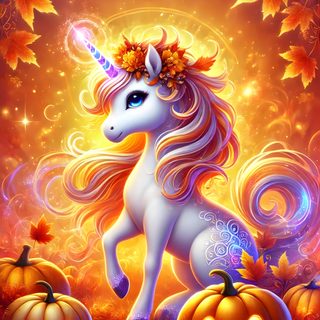a painting of a unicorn surrounded by pumpkins Halloween Unicorn Magical Unicorn Autumn Scene, Autumn Unicorn, Autumn Themed Unicorn Art, indian red