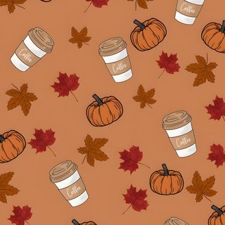 coffee cups and autumn leaves on an orange background Preppy Fall/halloween Cute Fall Backgrounds, Fall Backgrounds Iphone, App Ikon, Autumn Phone, Pumpkin, peru