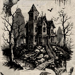 a creepy house surrounded by spooky trees and bats with an evil eye above it Halloween Spooky Grunge Custom Whimsigothic Phone, For Your Phone, Halloween, Halloween Art, dark gray