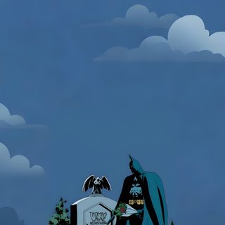 the batman is sitting in front of a grave with his caped head on it The Long Halloween The Long Halloween, Halloween Backgrounds, Batman, Halloween, dark slate blue