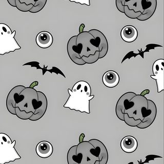 halloween themed wallpaper with pumpkins and ghost faces on grey background, all in black and white Halloween Magic Potions Light Greysmall Grey Halloween, Floral Ghost, Cute Ghost Pattern On Black Background, silver