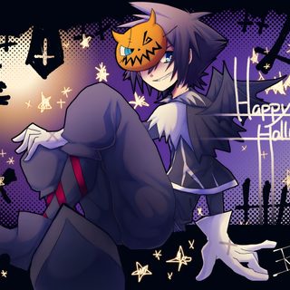 an anime character is dressed up as a cat with a pumpkin on it's head Sora Halloween Town 1920x1080 Kingdom Hearts Art, Kingdom Heart, Sora Kingdom Hearts, dark slate gray