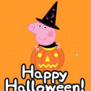 a pig sitting on top of a pumpkin with the words happy halloween written below it Peppa Pig Halloween Dog Years Chart, Pig Halloween, Pig, Pig Character, Christmas Phone, goldenrod