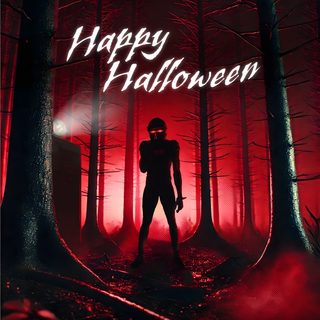 a man standing in the middle of a forest with red light coming from behind him Halloween Football Smu Football, Funny Ghost, Book Illustration Layout, Halloween Floral, Fallen Book, black