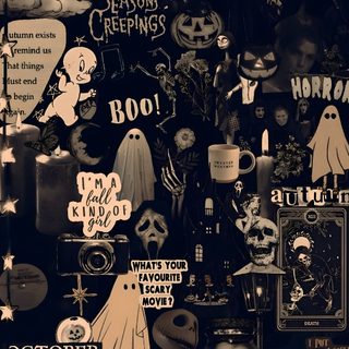 a black and white photo with lots of halloween related items Iphone Iphone Edgy Aesthetic Halloween Halloween Backgrounds Aesthetic Dark, Dark Halloween Aesthetic Iphone, Halloween Iphone Aesthetic Dark, black