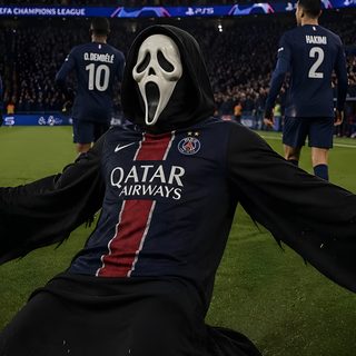 a person wearing a mask on top of a soccer field Football Halloween Psg Cool Cartoons, black