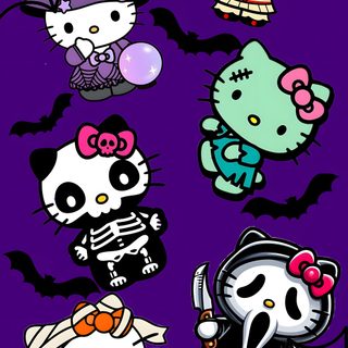 hello kitty halloween stickers on a purple background Hello Kitty Halloween Hello Kitty Halloween, Hello Kitty Theme Party, Halloween Iphone Backgrounds, indigo