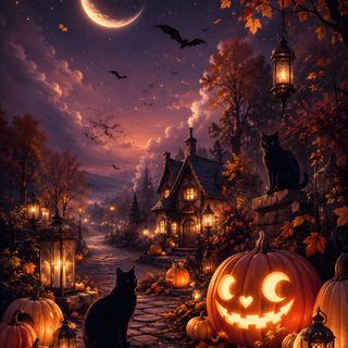 a halloween scene with pumpkins and cats Spooky Halloween Pumpkin Best Halloween, Halloween Hd, Halloween Image, Halloween Images Backgrounds, black