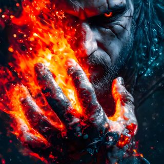 a man with his hands in front of him and fire coming out of his face Witcher Geralt Halloween Witchercon 4, Witcher Artwork, Witchercon 2, Geralt Of Rivia Tattoo, black