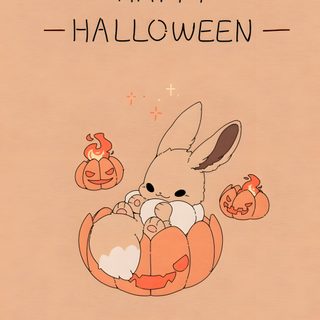 an image of a happy halloween card with a bunny and pumpkins on the front Eevee Halloween Eevee Pumpkin, Pokemon Halloween, Eevee Christmas, Eevee Halloween, Pokemon Tattoo, burlywood