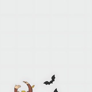 a monkey sitting on top of pumpkins with bats flying around Halloween Monkey gainsboro