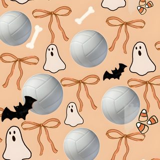 halloween themed wallpaper with bats, balls and ghost's heads on it in orange background Volleyball Halloween Volleyball, burlywood