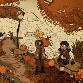 an image of a halloween scene with pumpkins The Owl House Halloween Hunter Official Art The Owl House, Hunter Toh Background, The Owl House Background Art, saddle brown