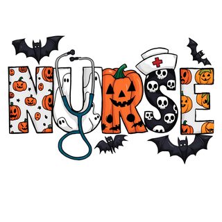 the word nurse decorated with pumpkins, bats and other halloween related items is shown Nurse Halloween Halloween Design, Cricut, Tshirt Designs, Halloween, Design, white