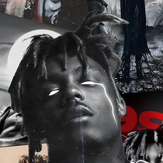 a collage of black and white images with the same person wearing a red jacket Halloween Juice Wrld Juice Wrld Collage, dark slate gray