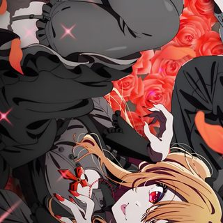 two anime characters standing next to each other in front of red and pink roses with stars Oshi No Ko Halloween Ruby Hd, Ruby 4k, Oshi No Ko Ruby, Oshi No Ko Dark Ruby, dark olive green