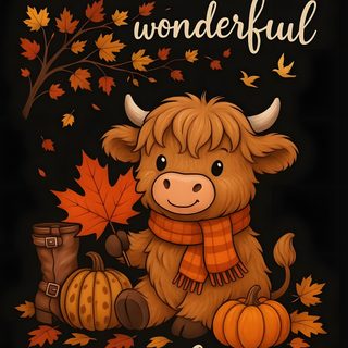 a brown cow sitting on top of a pile of leaves next to a pumpkin and an autumn Cute Halloween Highland Cow Thanksgiving Iphone, Cute Halloween Pictures, Pictures Of Turkeys, black