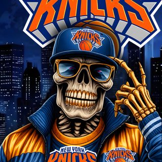 a skeleton in a new york basketball uniform holding his hand up to the side while wearing sunglasses and a baseball cap Halloween Nba Basketball Memes, Ny Knicks, Basketball Drills, Nba Logo, midnight blue
