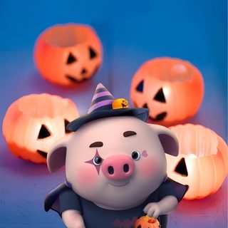 a pig with a witches hat and pumpkins in the background Halloween Pig Halloween Pig Decoration, Piggy Pumpkin, Cartoon Pig, Flying Pig Hd, steel blue