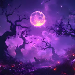 a halloween scene with pumpkins and trees Purple Halloween 4k Spooky Halloween Computer, Halloween For Pc, Aesthetic Background Laptop, midnight blue