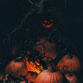 a pile of pumpkins sitting on top of dry grass Halloween Creepy black