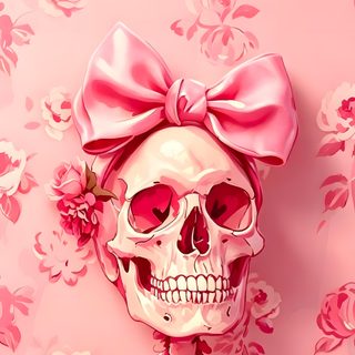 a skeleton with a pink bow on it's head is standing in front of a wall Pink Halloween Skeleton Pink Skeleton, Sassy Skeleton, Sugar Skull, Pink Emo, Iphone Boho,