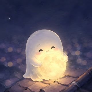 a little white ghost sitting on top of a roof Halloween Ghost For Nursery Ghost Phone, Cute Ghost Illustration, Empire, Yin Yang Art, dark slate gray