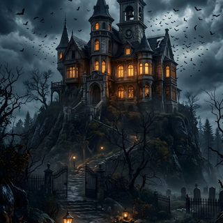 a creepy castle lit up at night on a hill Gothic Halloween For Home Halloween Iphone, Halloween Painting, Mystery Books, Hd Backgrounds, black