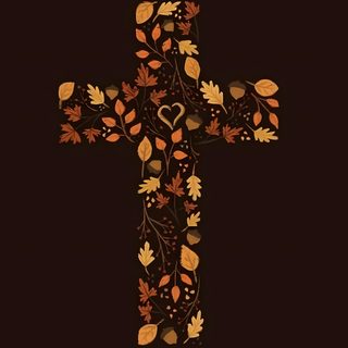 a cross with leaves and hearts on it in the middle of a black wallpaper Halloween Cross November, Autumn Phone, Halloween Iphone Backgrounds, Christian Iphone, Thanksgiving, black