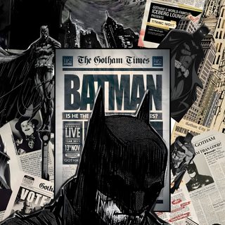 the batman movie poster is surrounded by newspaper pages Batman Halloween Iphone Cold, Batman Pics, Batman Phone, Batman Iphone Hd, Background Batman, dark slate gray