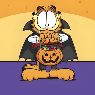 garfield the cat sitting on top of a pumpkin Halloween Garfield Garfield Halloween, Garfield, Garfield Pictures, Garfield Images, dark salmon
