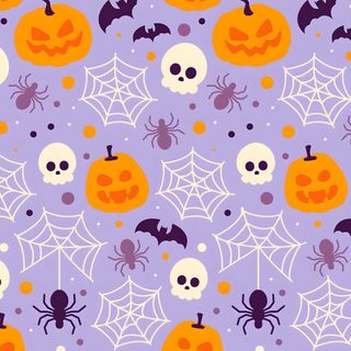 halloween seamless background with pumpkins and skulls on purple, white and orange colors Halloween Purple And Orange Purple Halloween Pattern, Inspiration, Halloween Jumble -faded Purple, light steel blue