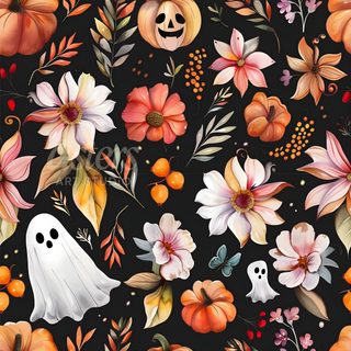 a black background with flowers, pumpkins and ghost faces Halloween Flowers Free Halloween Costumes, Halloween Pin Up, Halloween Borders, saddle brown