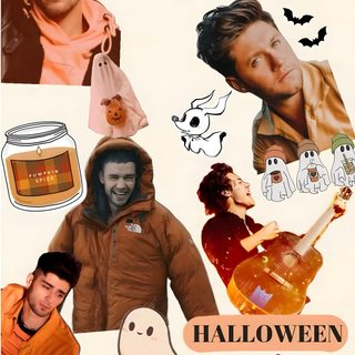 a collage of halloween pictures with pumpkins, cats and other things on it One Direction Halloween One Direction, Fall Background, Halloween, burlywood