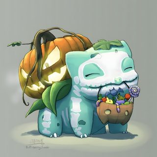 an animal with a pumpkin on it's back Halloween Bulbasaur Chikorita Halloween, Pokemon Halloween Snorlax, Halloween Charmander Drawing, dark gray