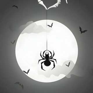 a black and white image of a spider hanging on to a string in front of a full moon Halloween Spiders At University Of Texas Halloween Boo, Happy Halloween, Celestial Bodies, dark slate gray