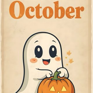 a halloween poster with a ghost holding a pumpkin Halloween Hello October Cute Hello October Images, Hello October Images Cartoon, Happy October Cute Images, wheat