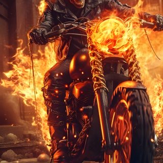 a man riding on the back of a motorcycle in front of a bunch of fire Halloween Motorcycle Ghost Rider Hd, The Ghost Rider, Ghost Rider 4k, Gost 4k Ultra Hd, saddle brown