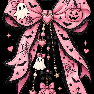 a pink bow with halloween decorations on it Halloween Bow black