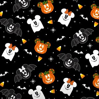 mickey mouse halloween pattern with bats, pumpkins and ghost heads on a black background Mickey Mouse Halloween Mickey Pumpkin, Halloween Disney, Disney Halloween Aesthetic, Disney Fall Iphone, black