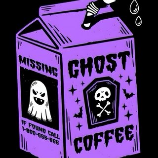 a purple box with a ghost on it Vaporwave Halloween Ghost Coffee Carton Illustration, Halloween Party Decoration Ideas, Halloween Themed Coffee Design, black