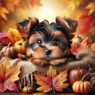 a small dog sitting on top of a pile of leaves Yorkie Halloween Yorkie Halloween, Autumn Yorkshire Terrier Design, Yorkie Autumn Pictures, sienna