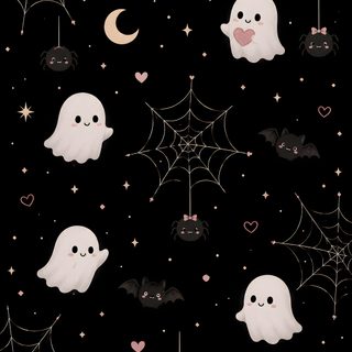 a black background with white ghost and bats Black Cute Halloween Phone Halloween Aesthetic, Halloween Kawaii, Cute Halloween, Small Doodle,
