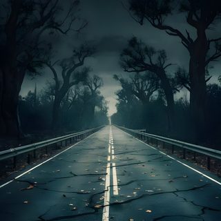 an empty road with trees and leaves on the side in the middle of the night Halloween Road Horror Road Background, Forest Road, Dark Forest, Ghost, Forest, Road, black