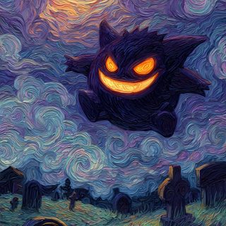 a painting of a black cat with glowing eyes in the night sky over graveyards Ghost Pokemon Halloween Cool Art, Ghost Pokemon, Pokemon Backgrounds, Cool Pokemon, dark slate gray