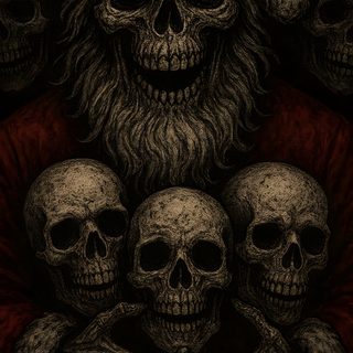 a drawing of santa claus with skulls in his arms and beards on the chest Halloween Santa Claus Gothic Aesthetic, Skull, Father Christmas, Scary Santa Claus, black
