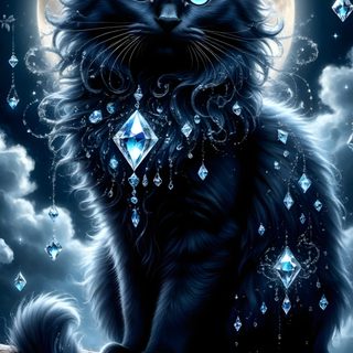 a black cat sitting on top of a tree branch in front of a full moon Black Cat Diamonds For Halloween In Cat Painting, Phone, dark slate gray